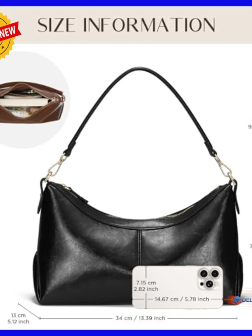 Medium Vegan Leather Hobo Shoulder Bag with Zip Closure
